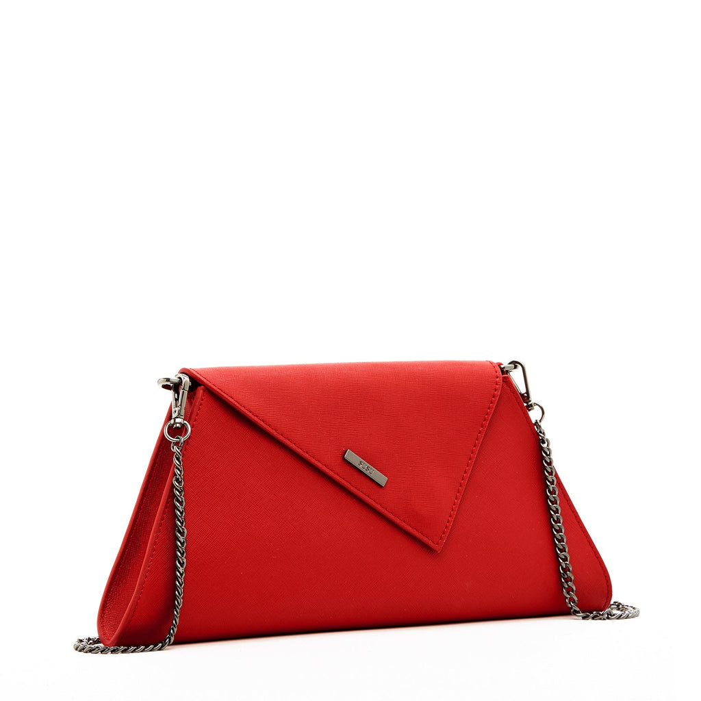 SUSU Red Clutch Bag Leather Clutch Purse Crossbody Evening Purse Unique Women's Red Handbag - Clairellas