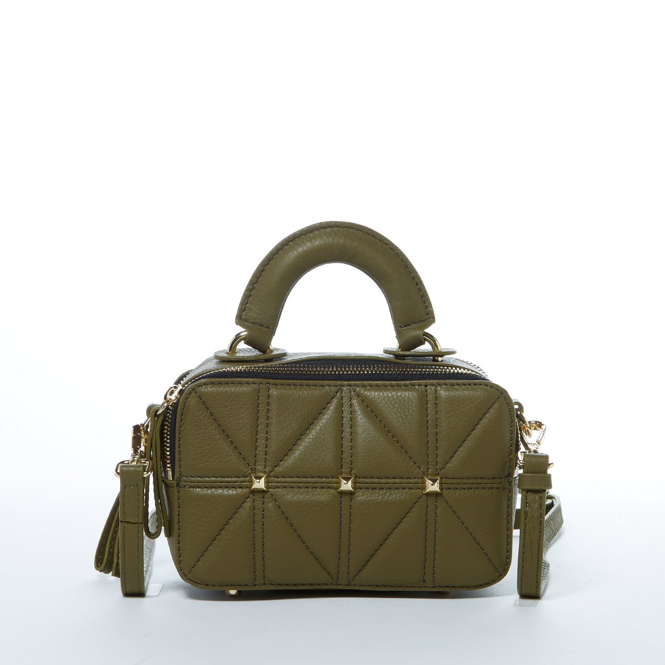 Small Leather Crossbody Bag Olive Green - Clairellas