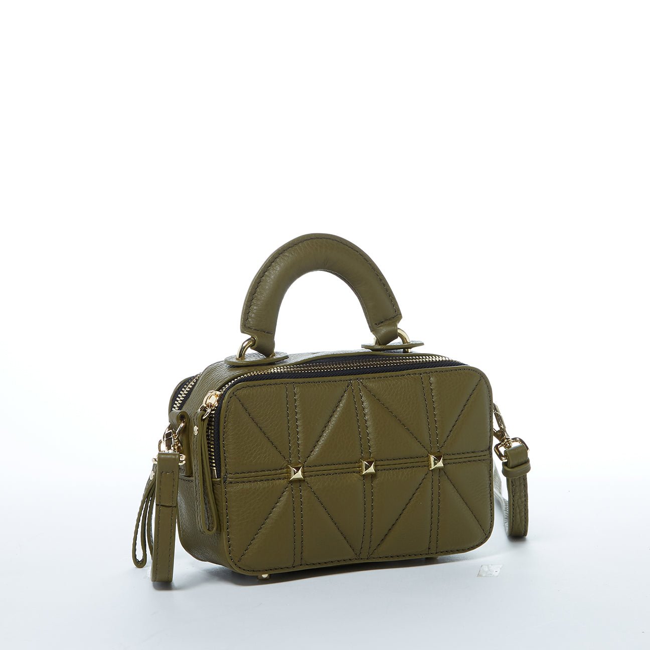Small Leather Crossbody Bag Olive Green - Clairellas
