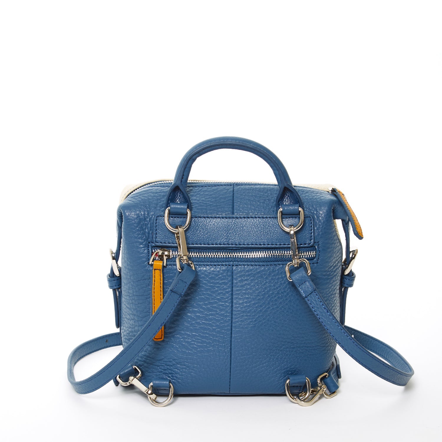 SUSU Blue Leather Backpack Purse for Women Convertible Crossbody Bag Medium Size with Front and Back Pockets