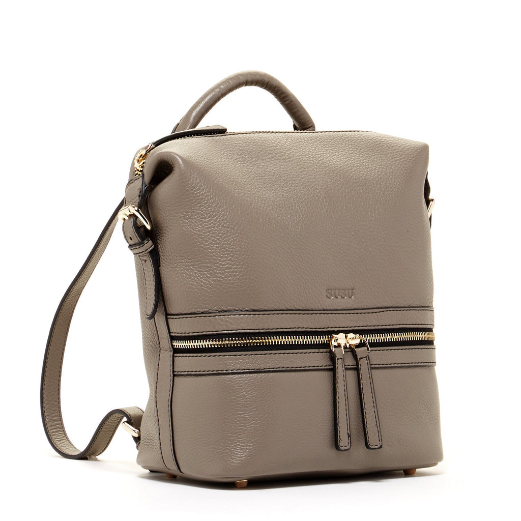SUSU Grey Leather Backpack Purse Convertible Crossbody Bag - Clairellas