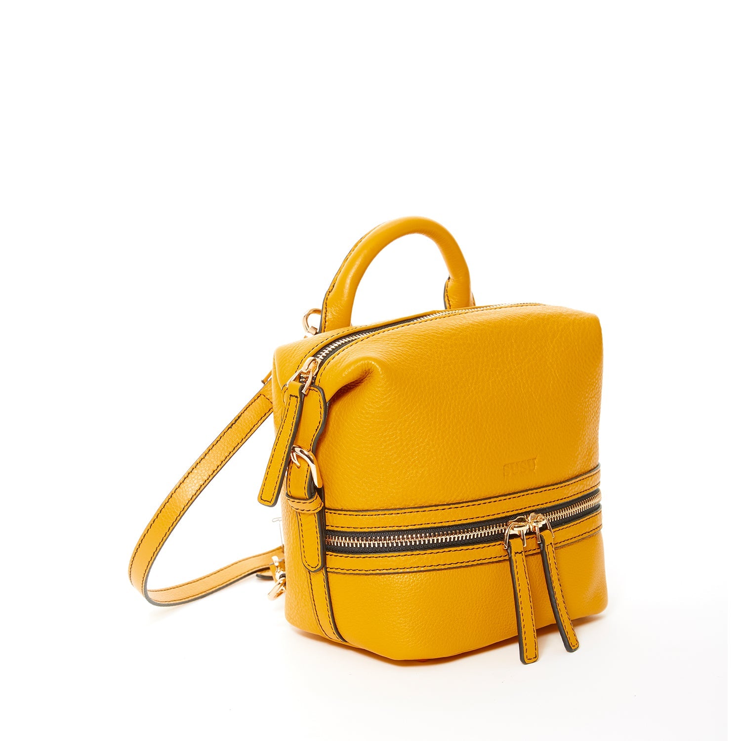SUSU Leather Backpack for Women  Yellow Purse Convertible Crossbody Bag Medium Size with Front and Back Pockets