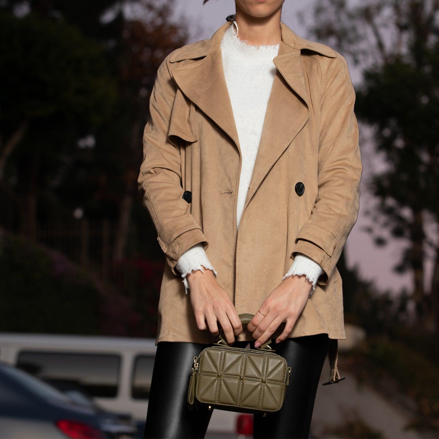 Small Leather Crossbody Bag Olive Green - Clairellas