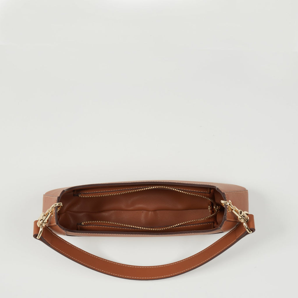 Leather Baguette Bag East West Brown Purse