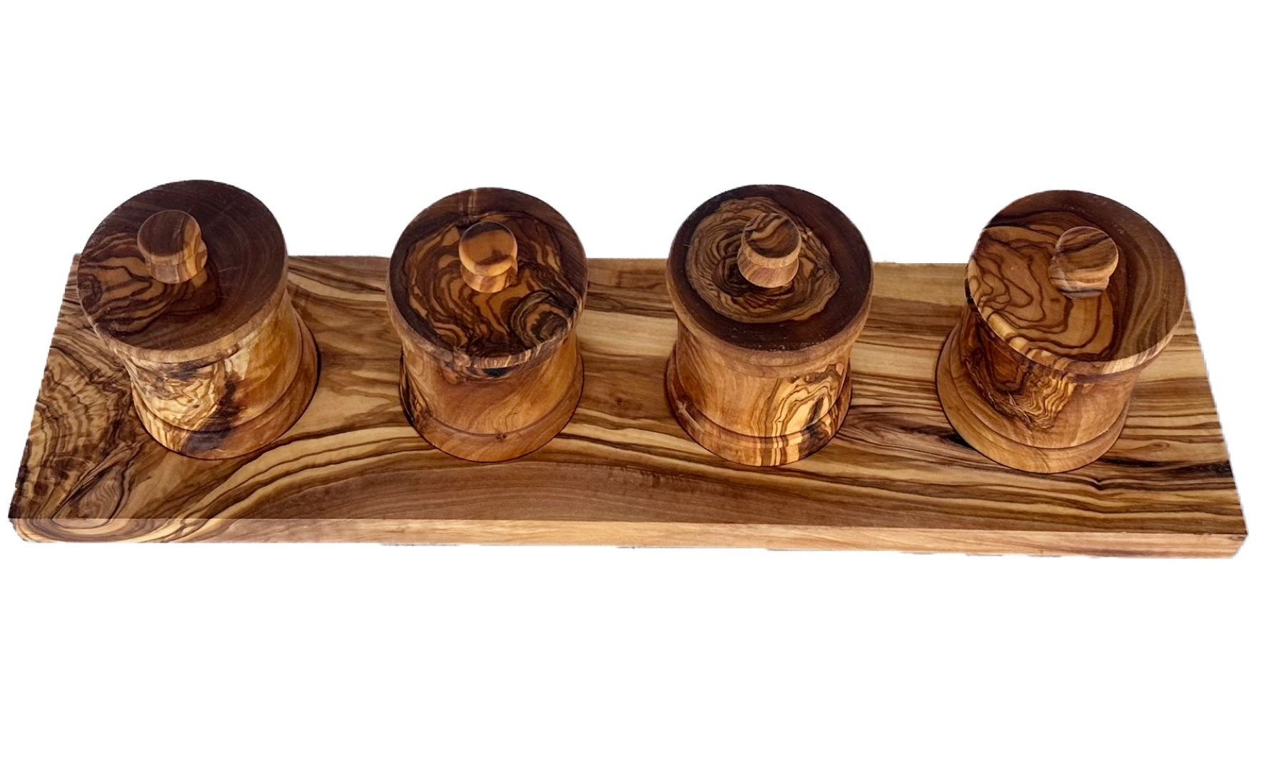 Olive Wood Canister Set. 4-Canister plus Base