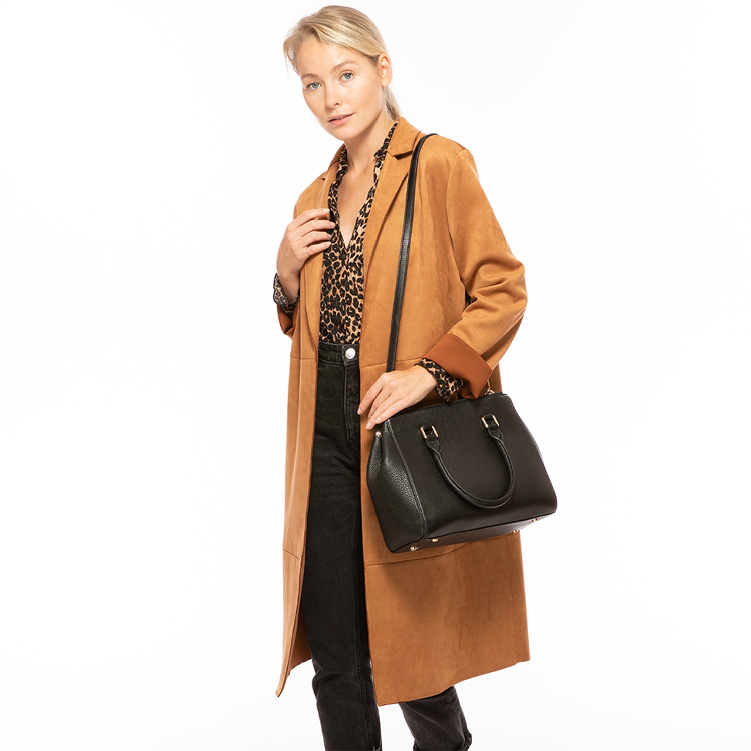 Leather Satchel Bag Black - Clairellas