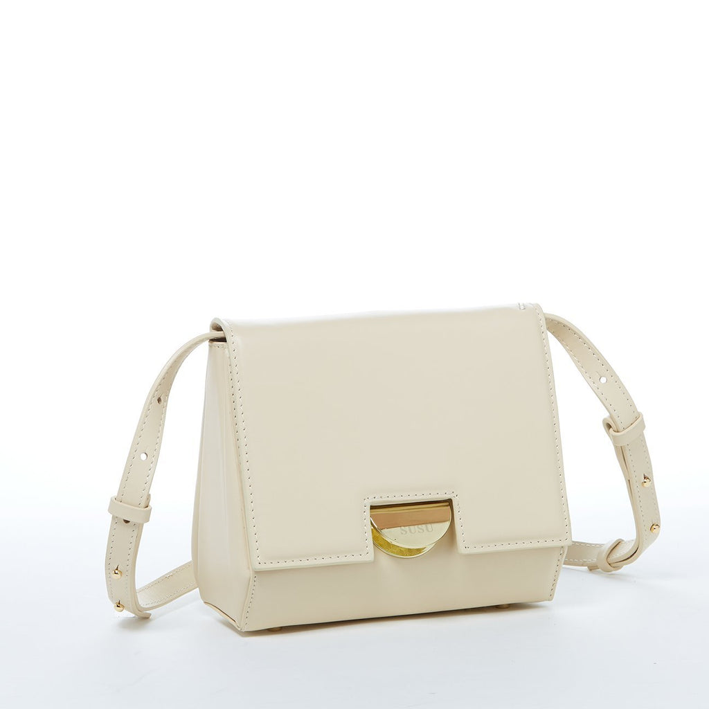 SUSU Leather Saddle Bag Off White Crossbody Purse Cream Women's Handbag