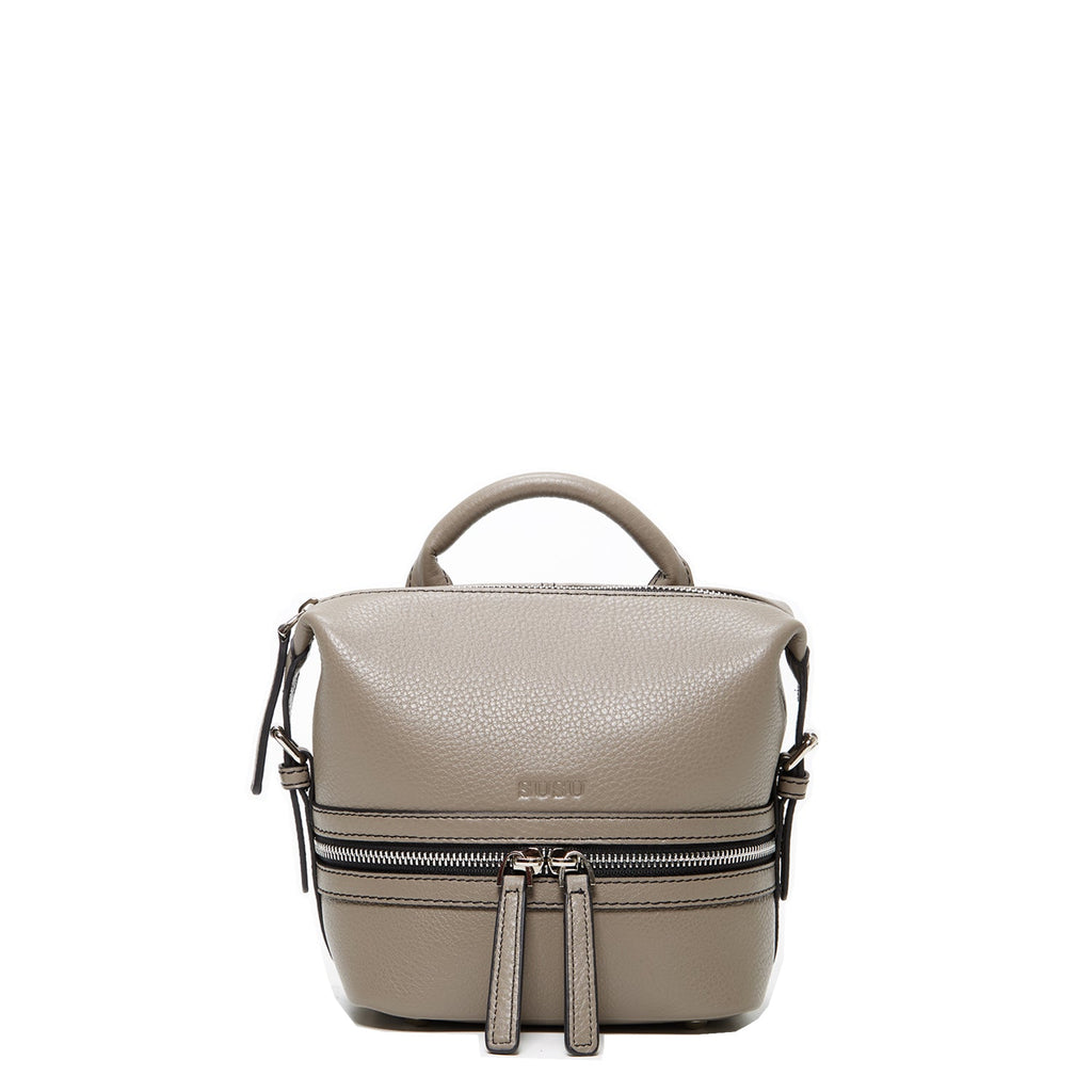 SUSU Gray Leather Backpack Purse for Women Convertible Crossbody Bag Medium Size with Front and Back Pockets