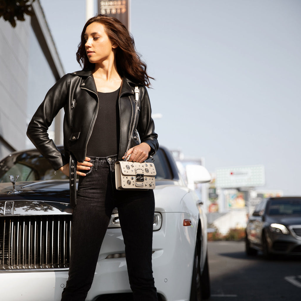 Small Leather Crossbody Bag Studded Purse