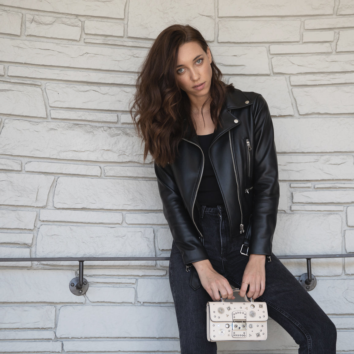 Small Leather Crossbody Bag Studded Purse