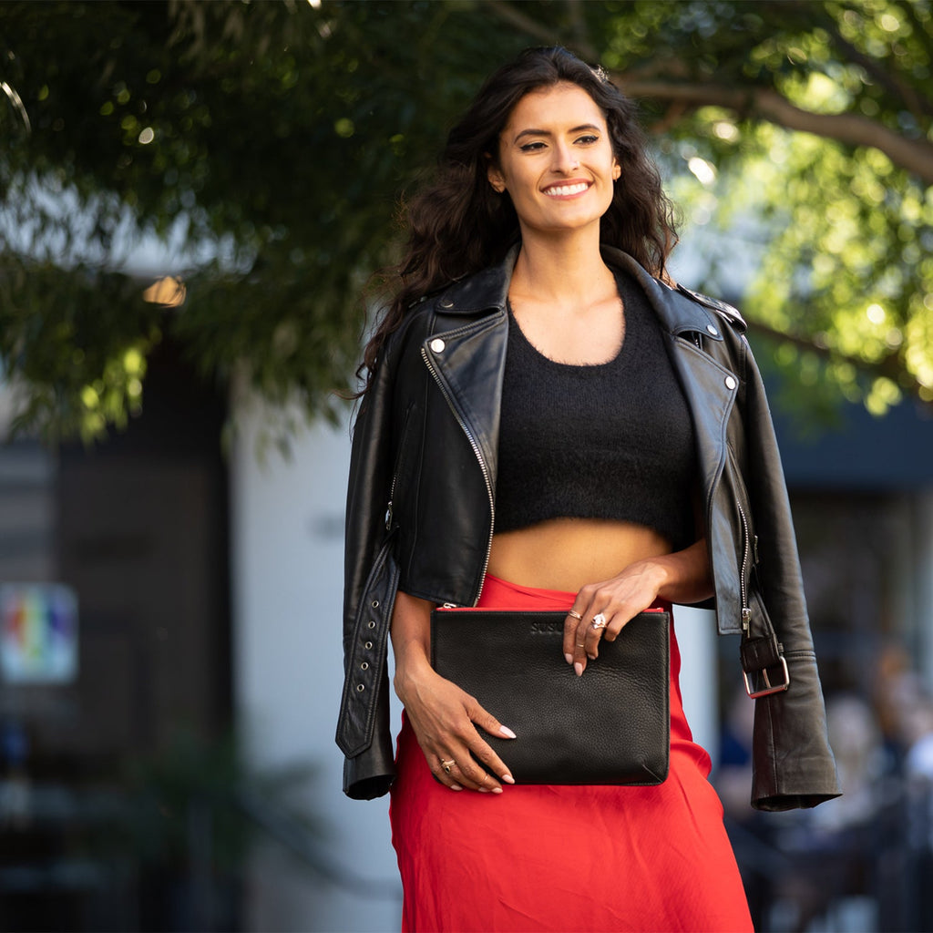 iPad Case Leather Clutch Bag Black Evening Purse - Clairellas