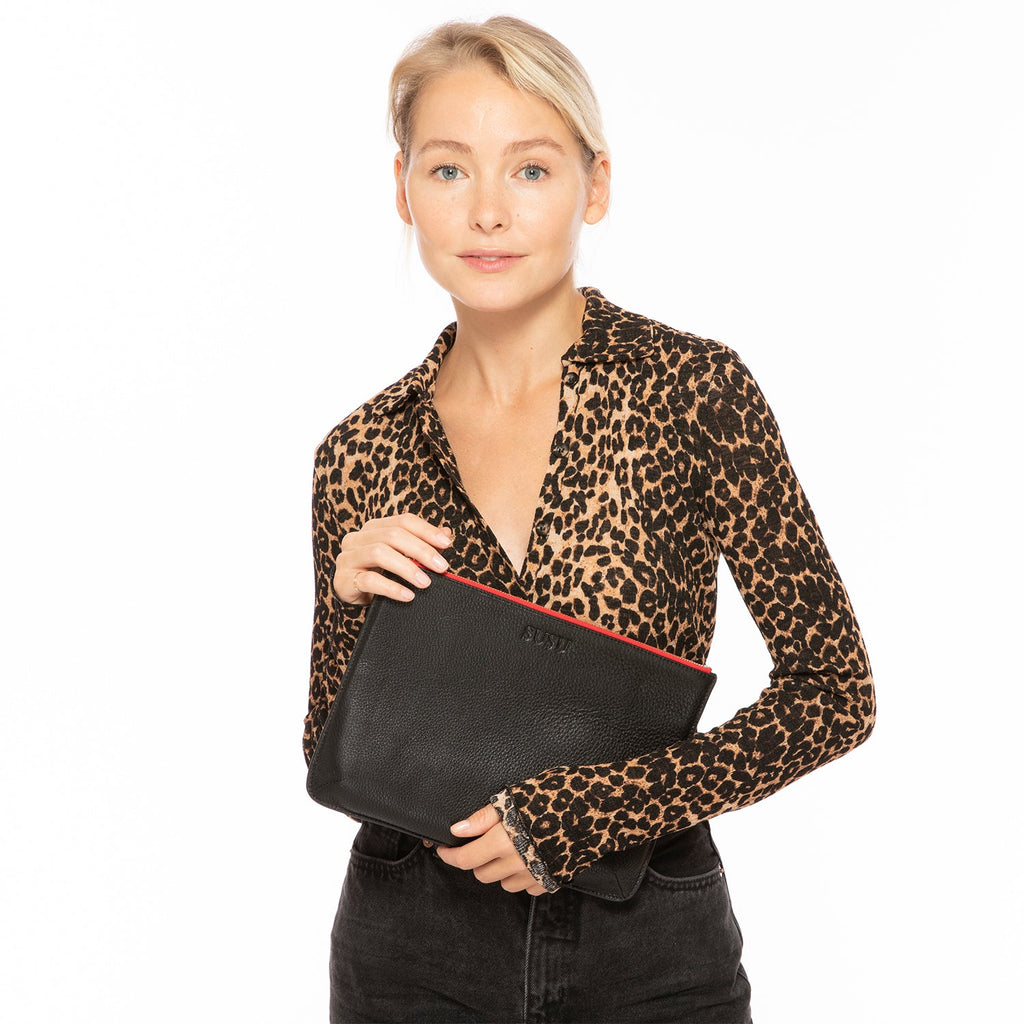 iPad Case Leather Clutch Bag Black Evening Purse - Clairellas