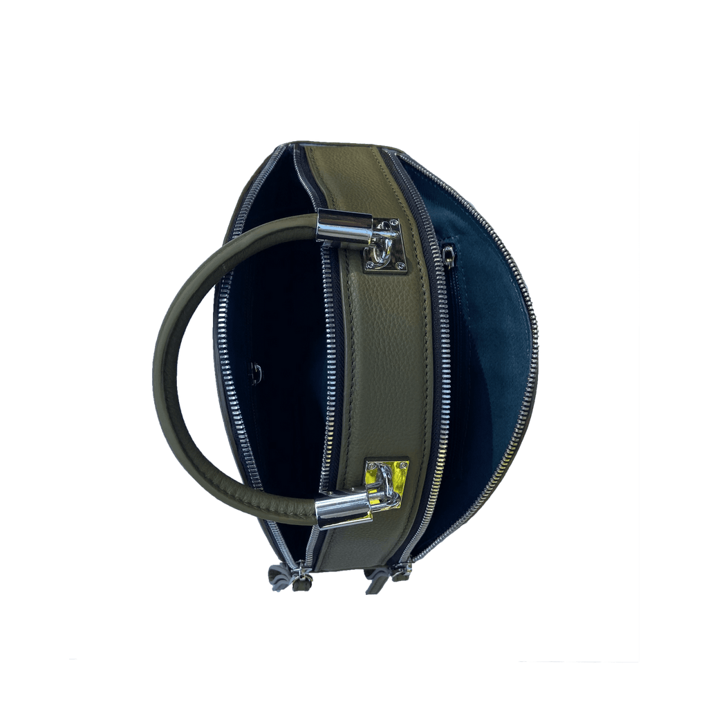 Kiss Circle Shape Leather Crossbody Bag Olive Green - Clairellas