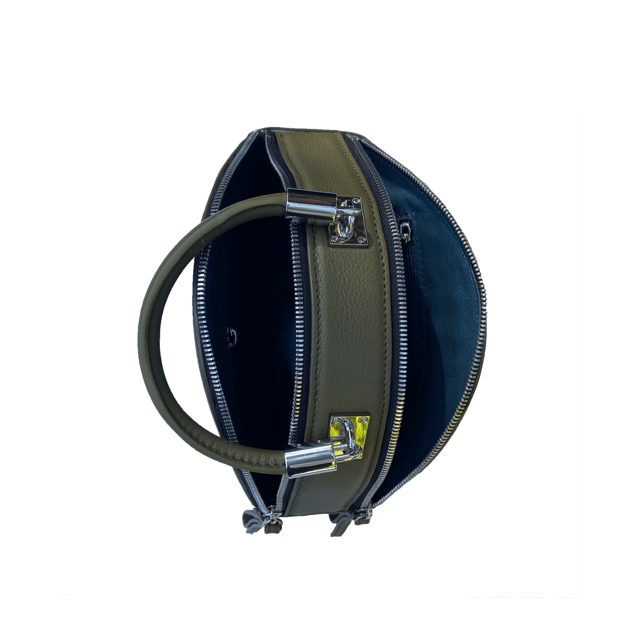 Kiss Circle Shape Leather Crossbody Bag Olive Green - Clairellas