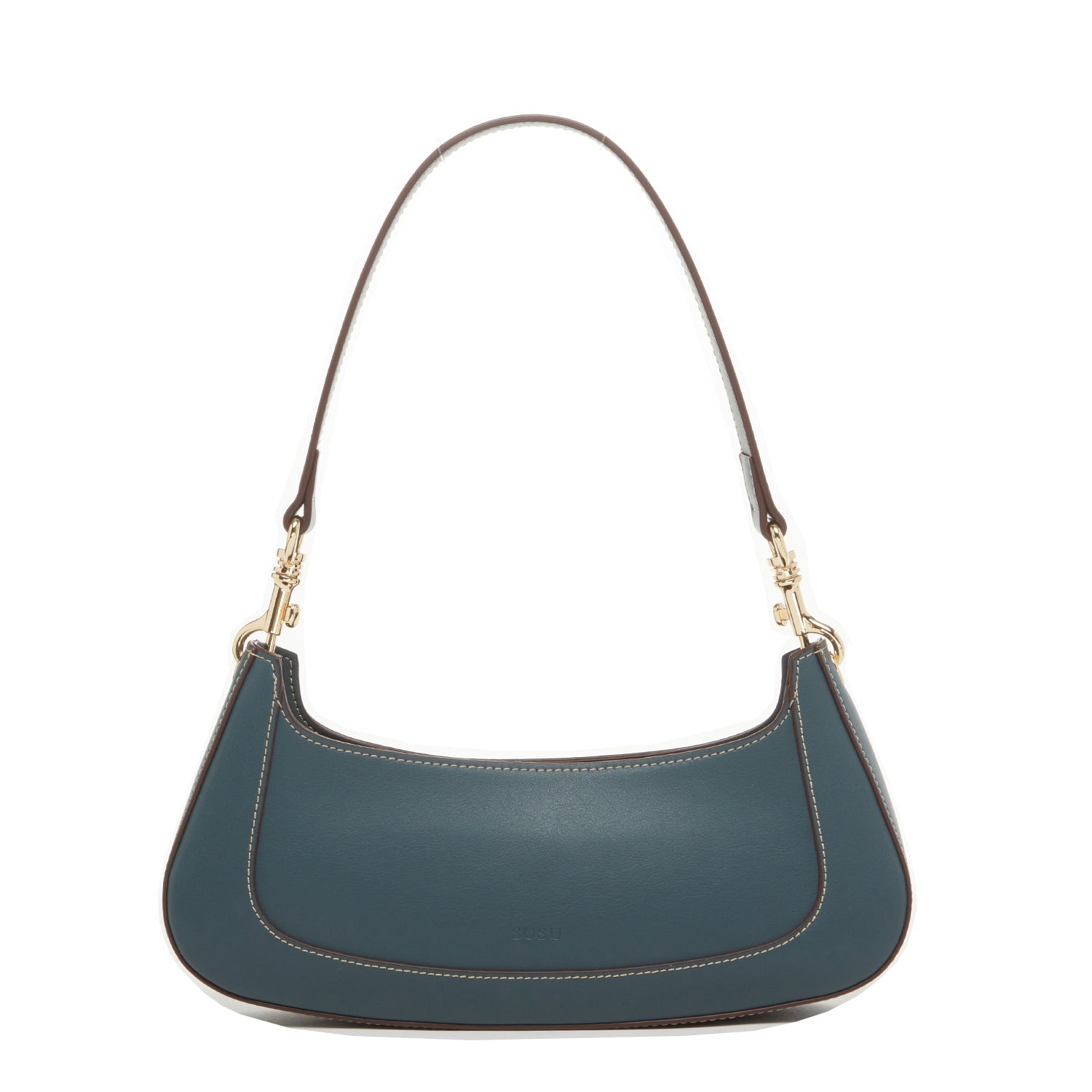 Leather Baguette Bag East West Handbag Blue