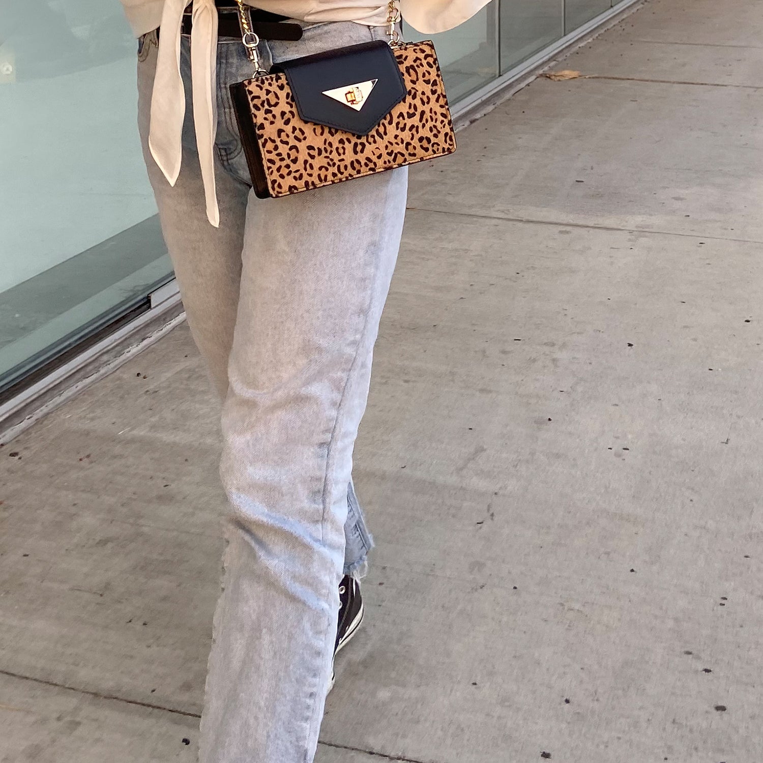 SUSU Mini Crossbody Bag Small Leather Leopard Black Purse Wristlet Women's Handbag - Clairellas