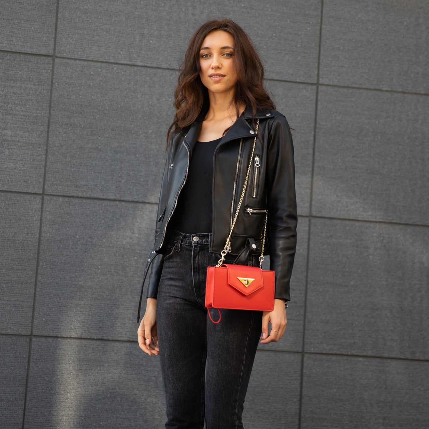 SUSU Mini Crossbody Bag Small Leather Red Purse Wristlet Women's Handbag