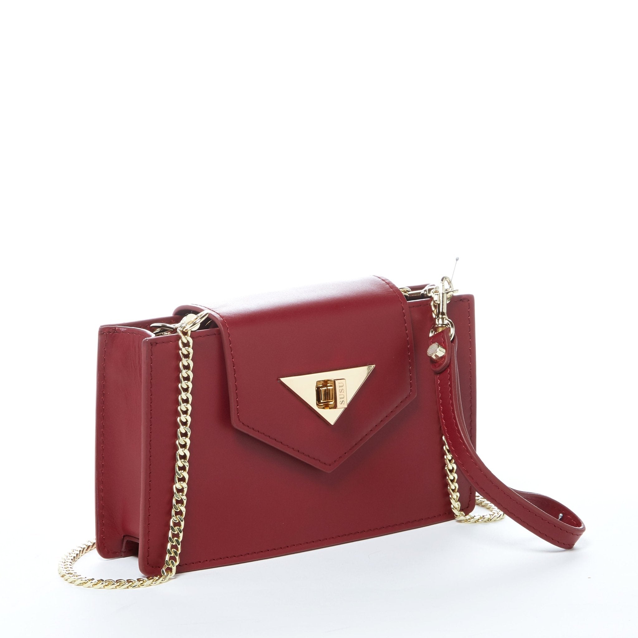 SUSU Mini Crossbody Bag Small Leather Burgundy Purse Wristlet Women's Handbag - Clairellas