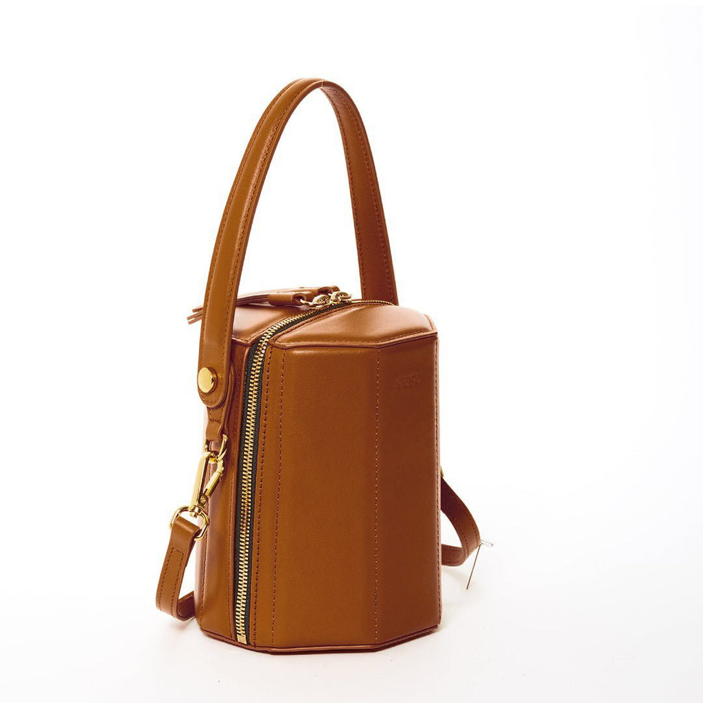 SUSU Brown Leather Bucket Bag Small Crossbody Purse Women's Handbag - Clairellas
