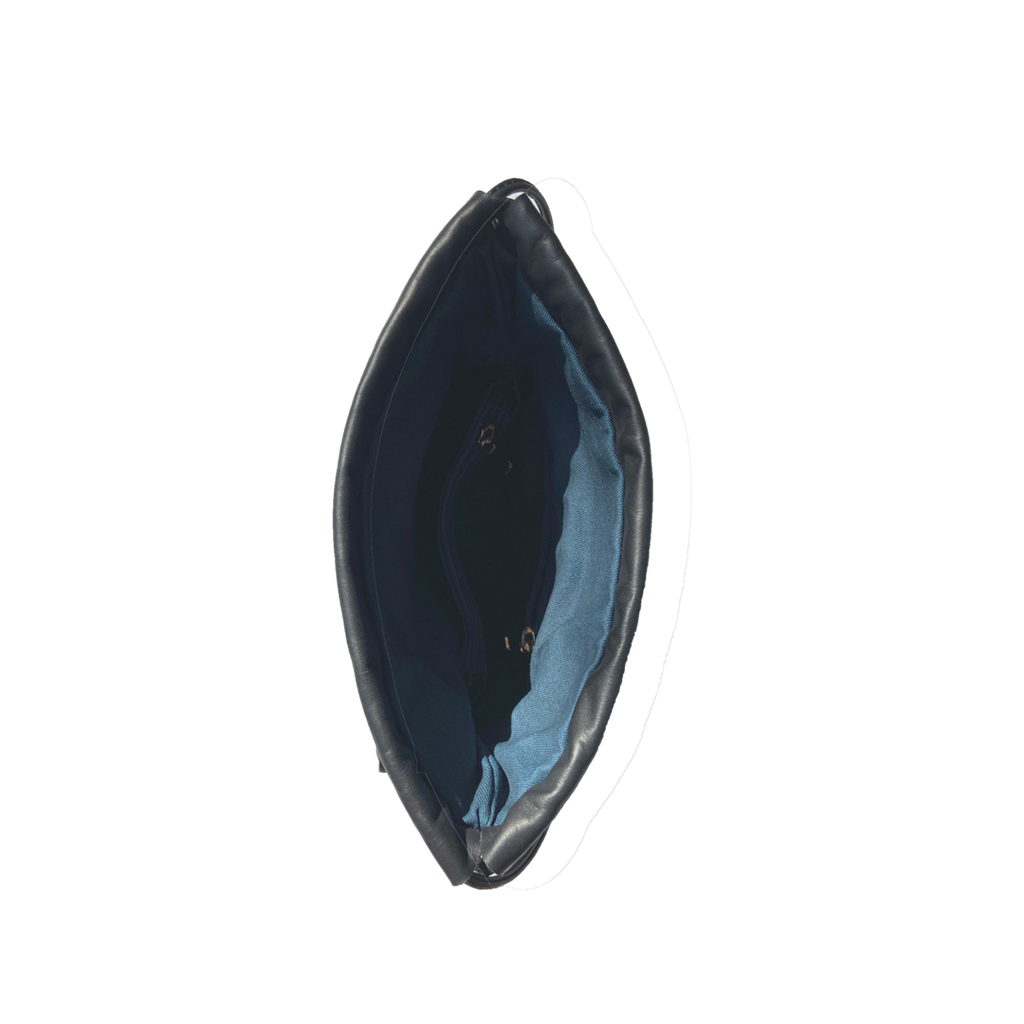 SUSU Leather Bucket Bag Black Purse Drawstring Design Medium Size Bag