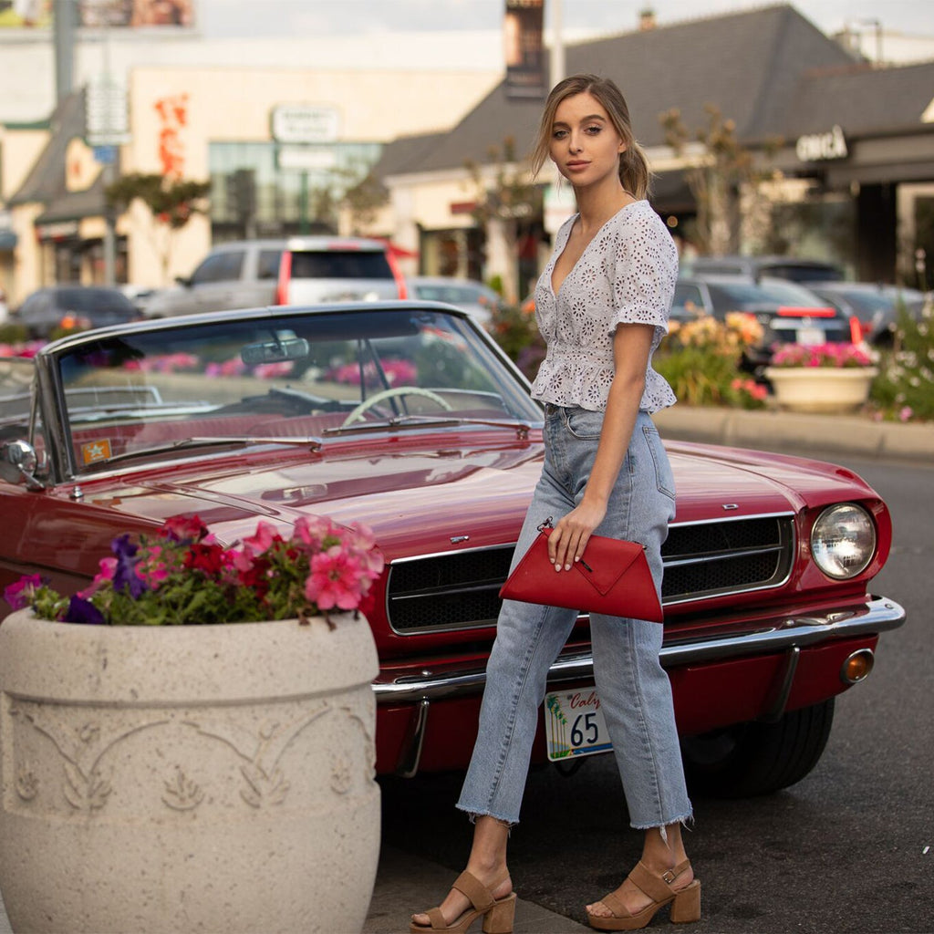 SUSU Red Clutch Bag Leather Clutch Purse Crossbody Evening Purse Unique Women's Red Handbag - Clairellas