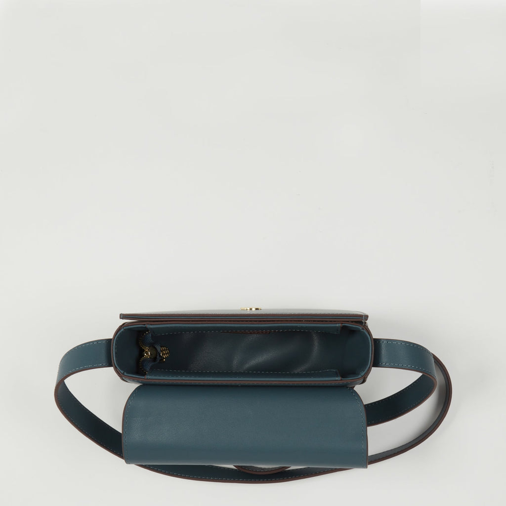 SUSU Leather Saddle Bag Blue Crossbody Purse Women's Handbag