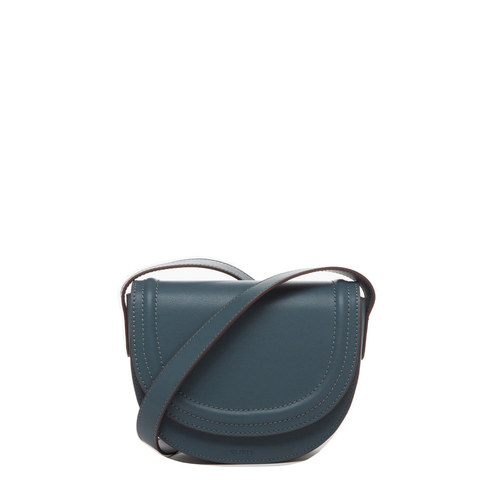 SUSU Leather Saddle Bag Blue Crossbody Purse Women's Handbag