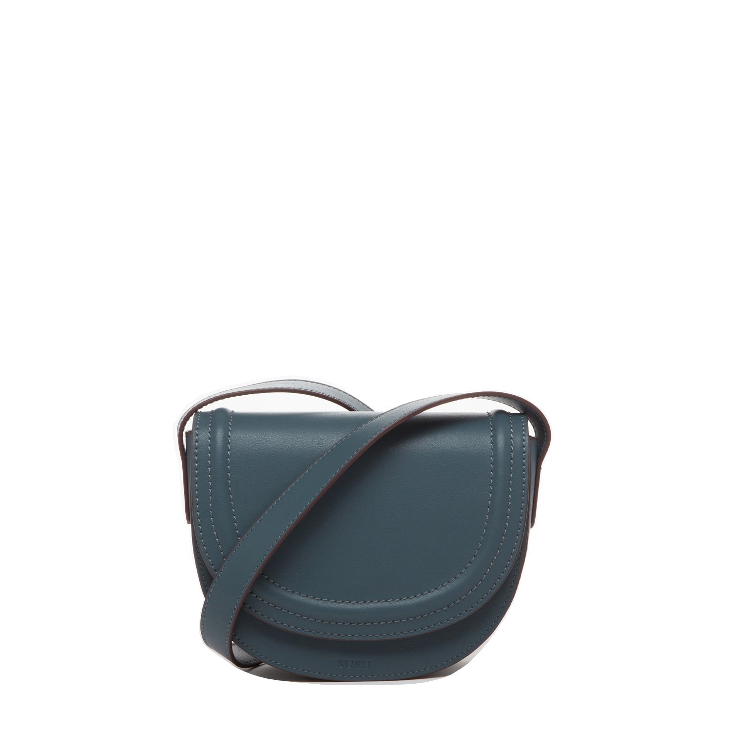 SUSU Leather Saddle Bag Blue Crossbody Purse Women's Handbag