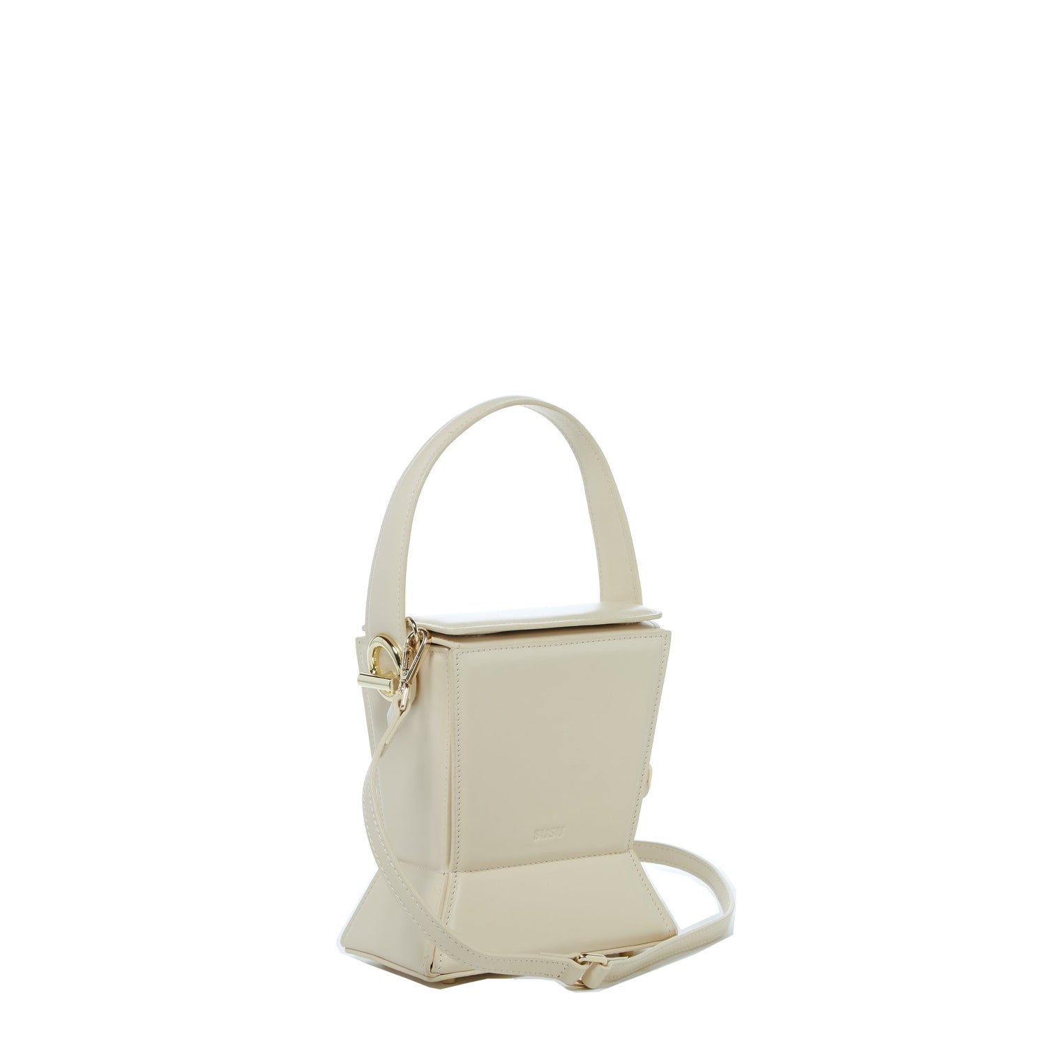 SUSU Cream Leather Bucket Bag Off White Unique Leather Crossbody Purse Women's Handbag