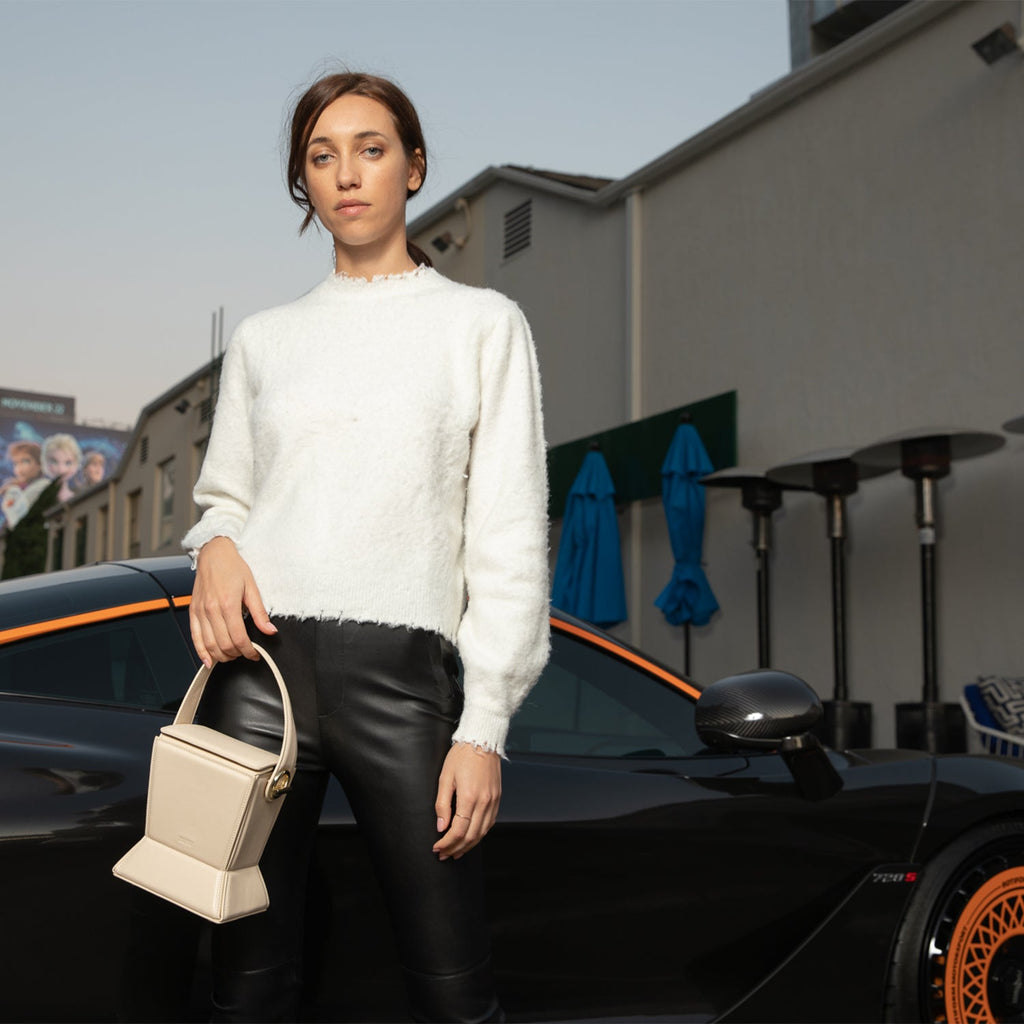 SUSU Cream Leather Bucket Bag Off White Unique Leather Crossbody Purse Women's Handbag