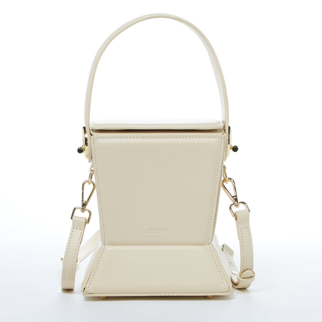 SUSU Cream Leather Bucket Bag Off White Unique Leather Crossbody Purse Women's Handbag