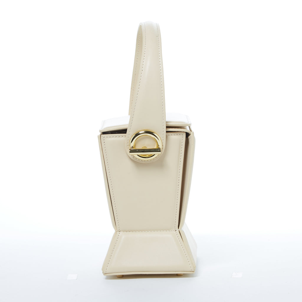 SUSU Cream Leather Bucket Bag Off White Unique Leather Crossbody Purse Women's Handbag